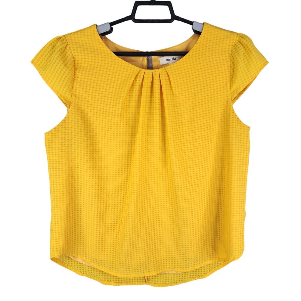 Women's Yellow Meraki Textured Blouse Top Short Sleeve Button Back Size L